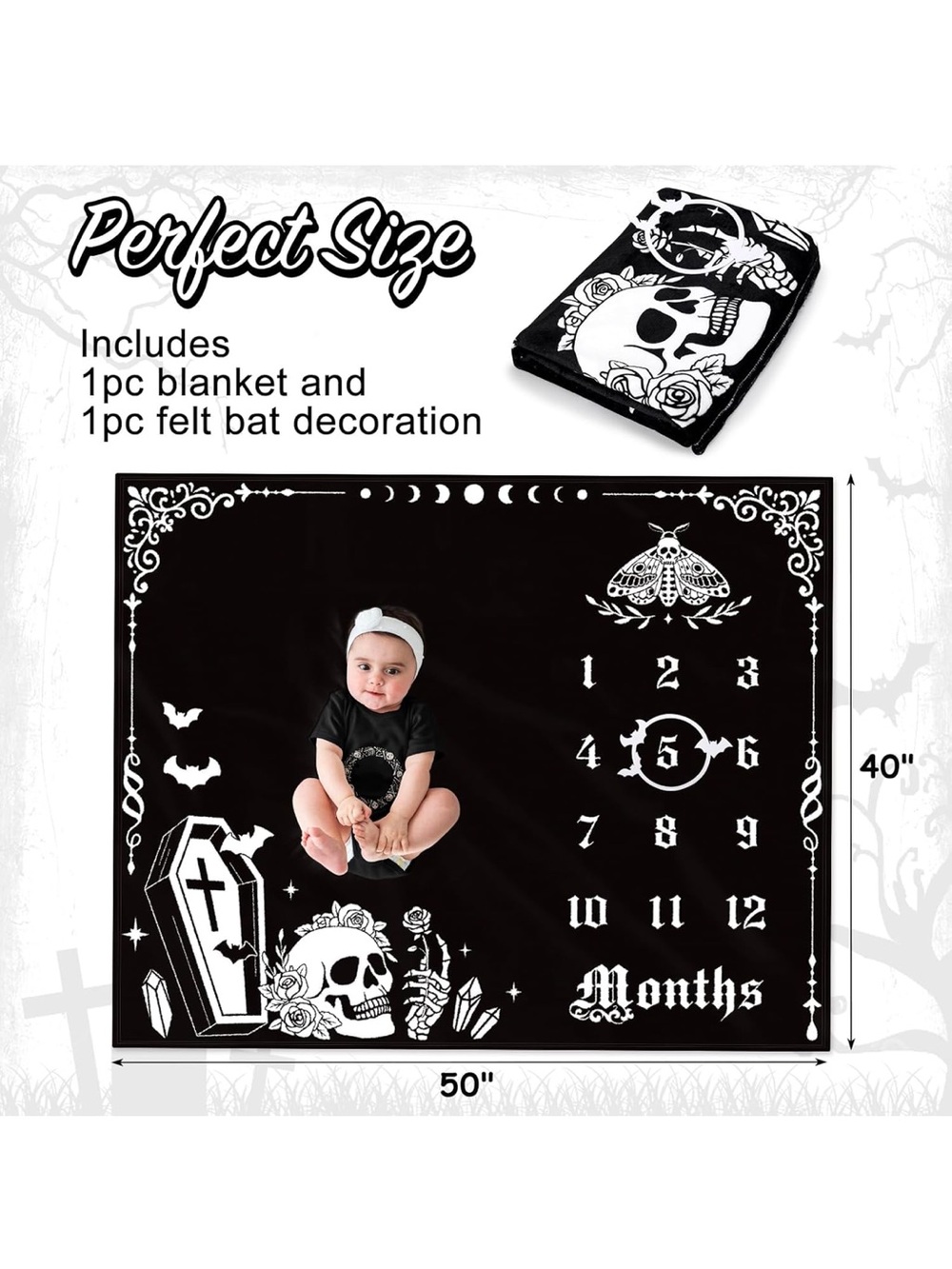 Gothic Baby Monthly Milestone Blanket, 40" X 50" - Picture 2 of 6